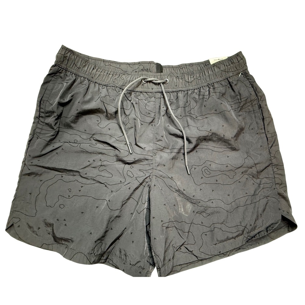 Athletic Works Mens 7" Nylon Shorts Greystone Topo Map Print Gray XL 40-42 NEW